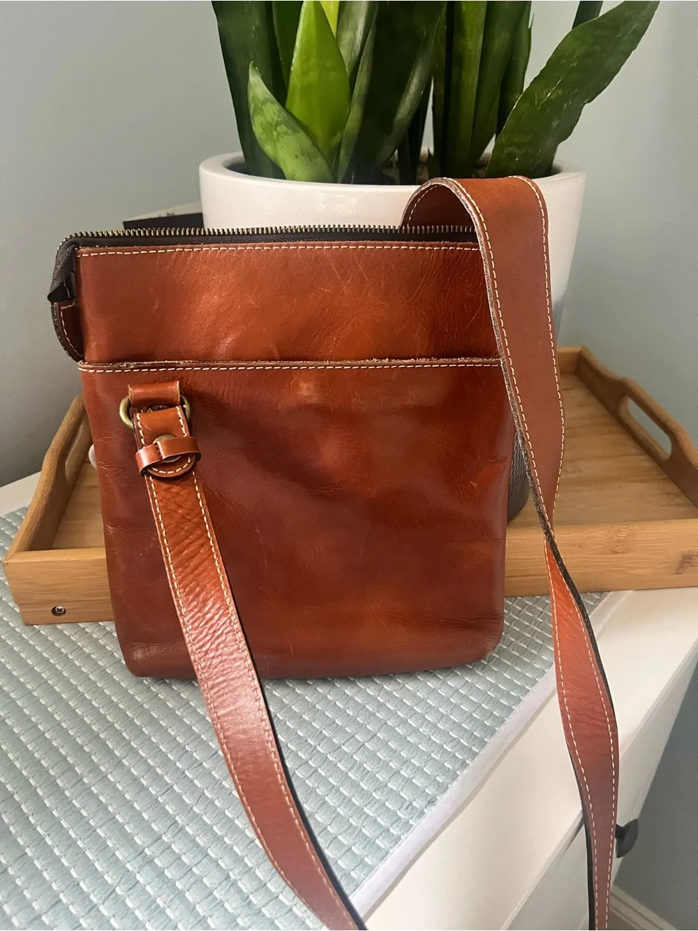 Patricia Nash Tooled Leather Crossbody Bag - Cognac Brown